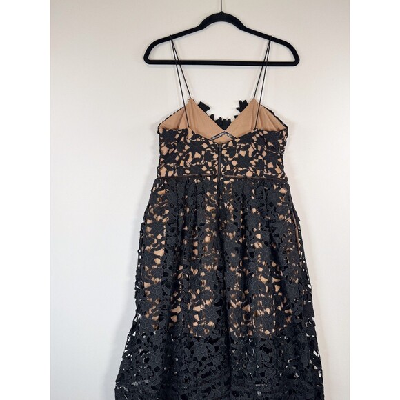 Self Portrait Dress Black Azaelea Midi V Neck Floral Overlay Evening Size 10 - Picture 10 of 15